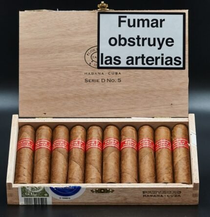 Partagás Serie D No. 5 Cuban short robusto cigar handcrafted with aged Cuban tobacco for full-bodied flavor with notes of cedar, cocoa, and spice.