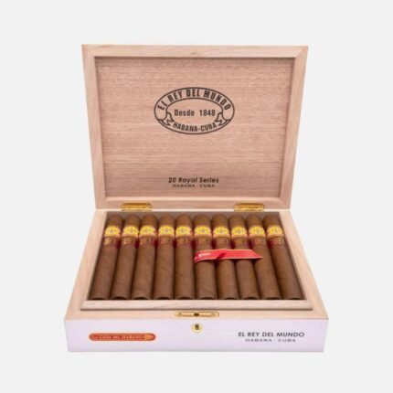High-quality image of EL REY DEL MUNDO Royal Series (20) LCDH cigars, a premium Cuban cigar collection crafted with aged tobacco leaves, offering smooth complexity, rich aroma, and an elegant smoking experience from Official Cigar Store.