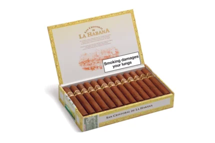 San Cristóbal La Fuerza box of 25 premium Cuban cigars handcrafted with aged tobacco leaves, offering a smooth draw, rich aroma, and a luxurious smoking experience.