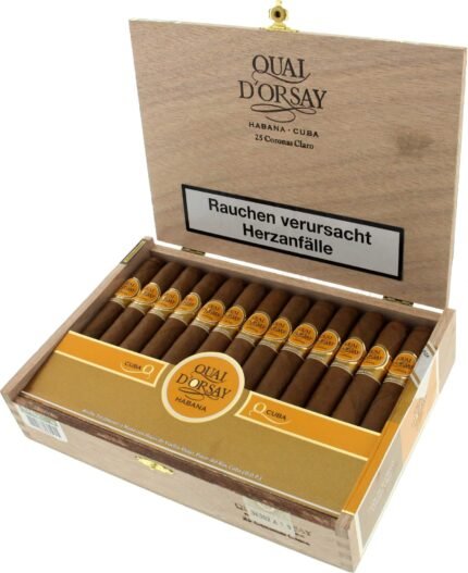 Quai D'Orsay Coronas Claro Cuban cigar in coronas format with claro wrapper, offering a smooth, mild-to-medium-bodied smoking experience with subtle cedar and creamy notes.