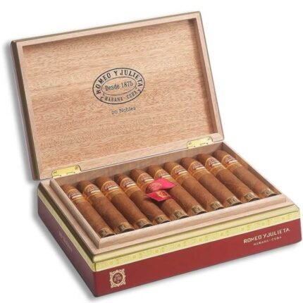 Romeo y Julieta Línea de Oro Nobles box of 25 premium luxury Cuban cigars handcrafted with aged tobacco leaves, delivering a smooth draw and rich, refined smoking experience.